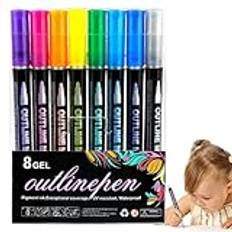 GkgWuxf Glitter Markers, Shimmer Pens | 8 färger ritning pennor,Craft Pen, Outline Marker Set för målning, klotter, ritning och kalligrafi