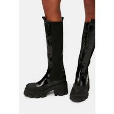 GANNI Black Cleated Heeled High Chelsea Boots - Size 37 Calf Leather