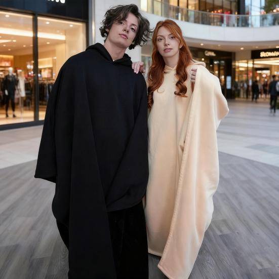 Överdimensionerad filtkappa för kvinnor män vuxna unisex lös passform fleece hoodie kappa vinter varm plysch bärbar filt morgonrock