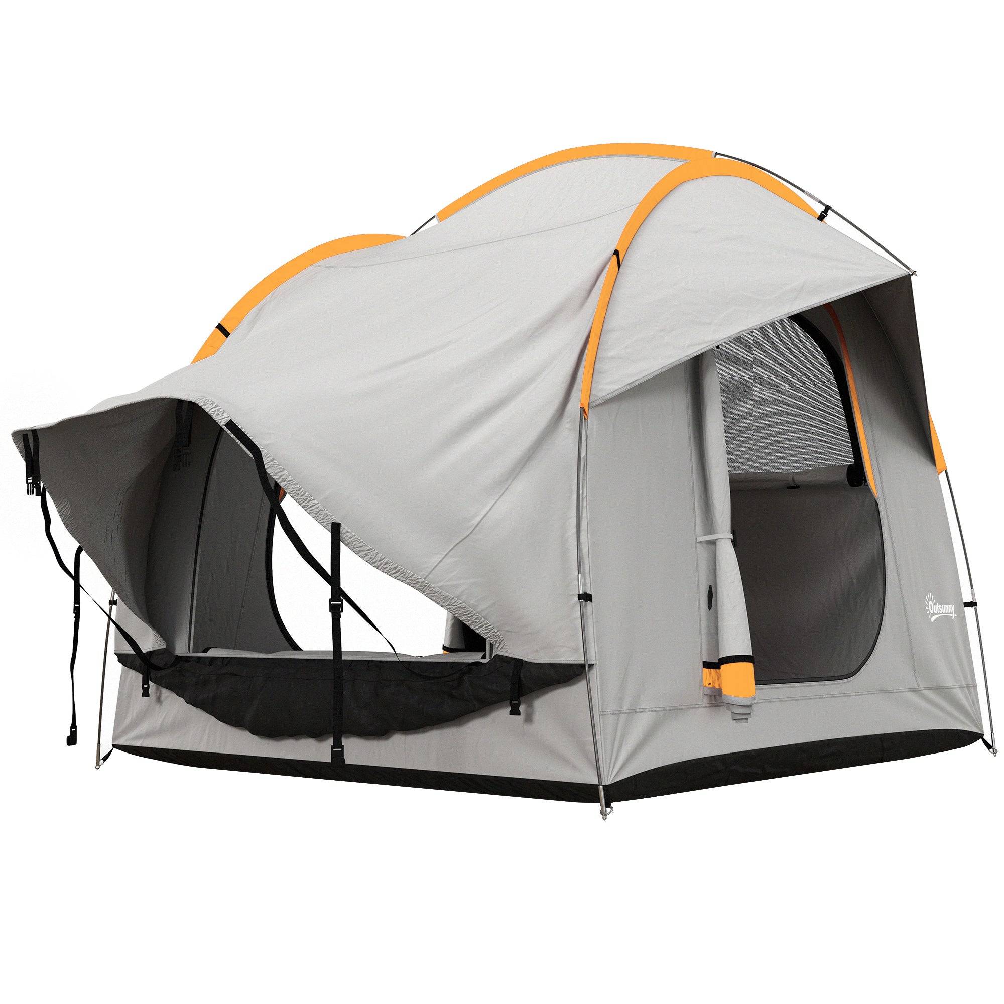 Biltelt campingtelt, 3 døre, vejrbestandigt, 239 cm x 210 cm x 210 cm, orange + grå