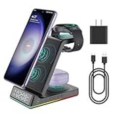 3-i-1 induktiv laddningsstation för Samsung trådlös laddare, kompatibel med Samsung S24 S23 S22 Ultra S21 S20 Galaxy Buds+ Pro, trådlös laddare för Galaxy Watch 5/5 Pro/4/3/Active 2/1