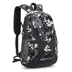 Bseash liten 20 l vandringsryggsäck utomhus, lätt vattentät reseryggsäck för barn flickor pojkar camping cykling ridning, Svart kamouflage, 40 * 25 * 16 cm/15.8 * 9.8 * 6.3 inchs