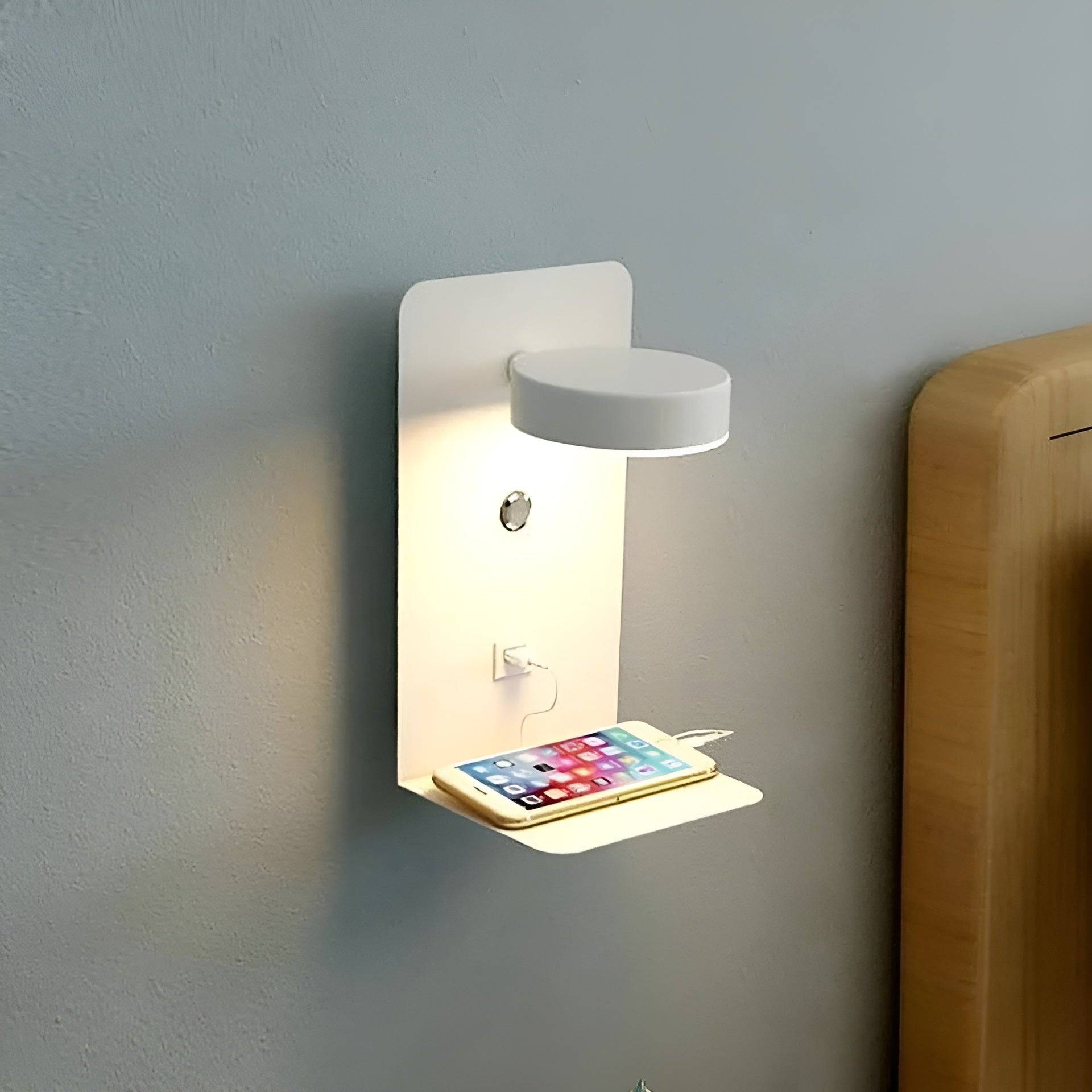 ChargeBright Lyx LED Vägglampa med USB Laddport - Modern Svart-Vit Design - Vit