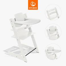 STOKKE® Tripp Trapp® højstol bøg hvid inkl. Tray hvid og Baby Set V2 hvid