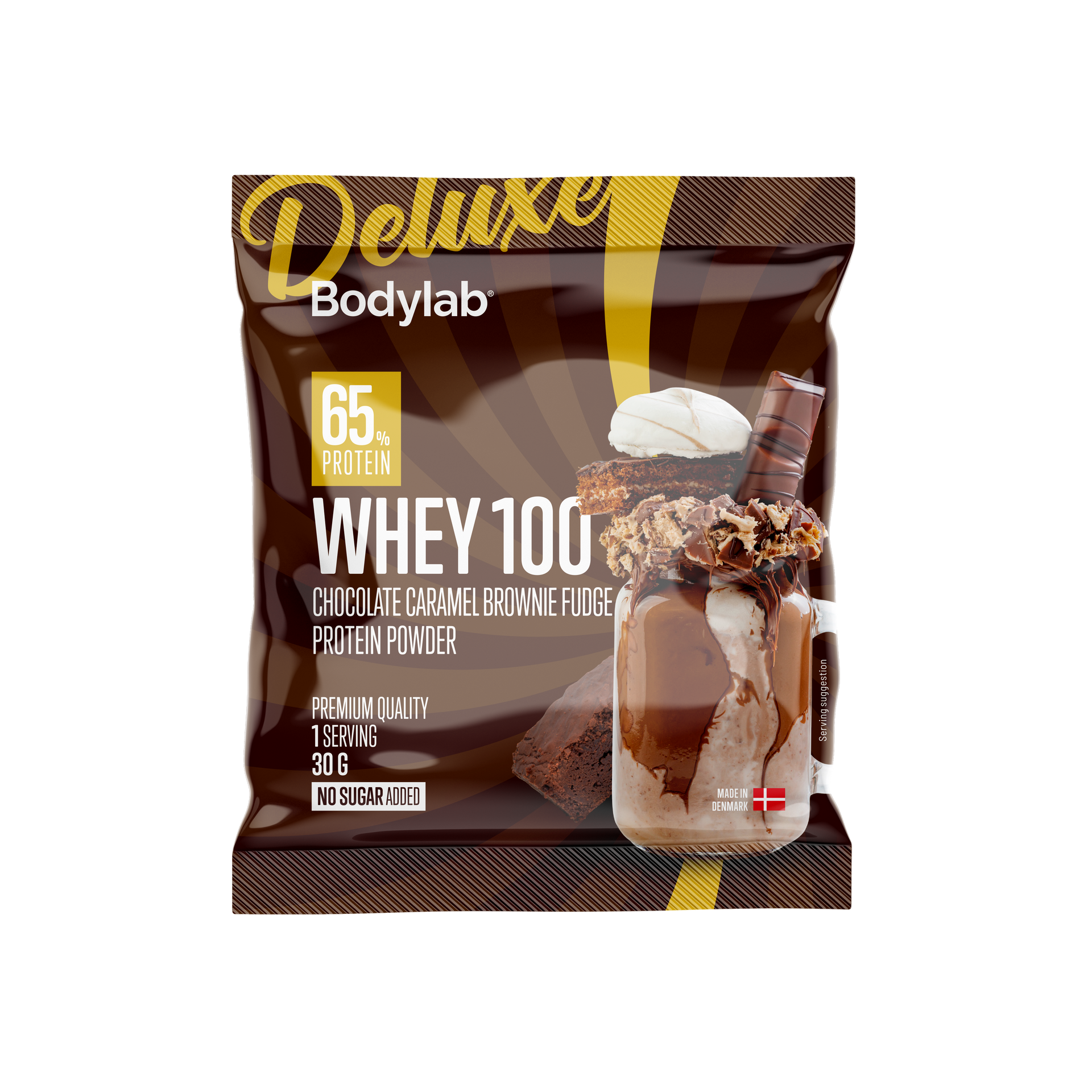Whey 100 Deluxe Sample (30) - Chocolate Caramel Brownie Fudge.