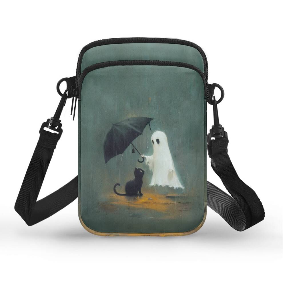 Ghost Cat Design Dame Crossbody Taske Unisex med Lynlås, Letvægts Polyester til Afslappet Rejse