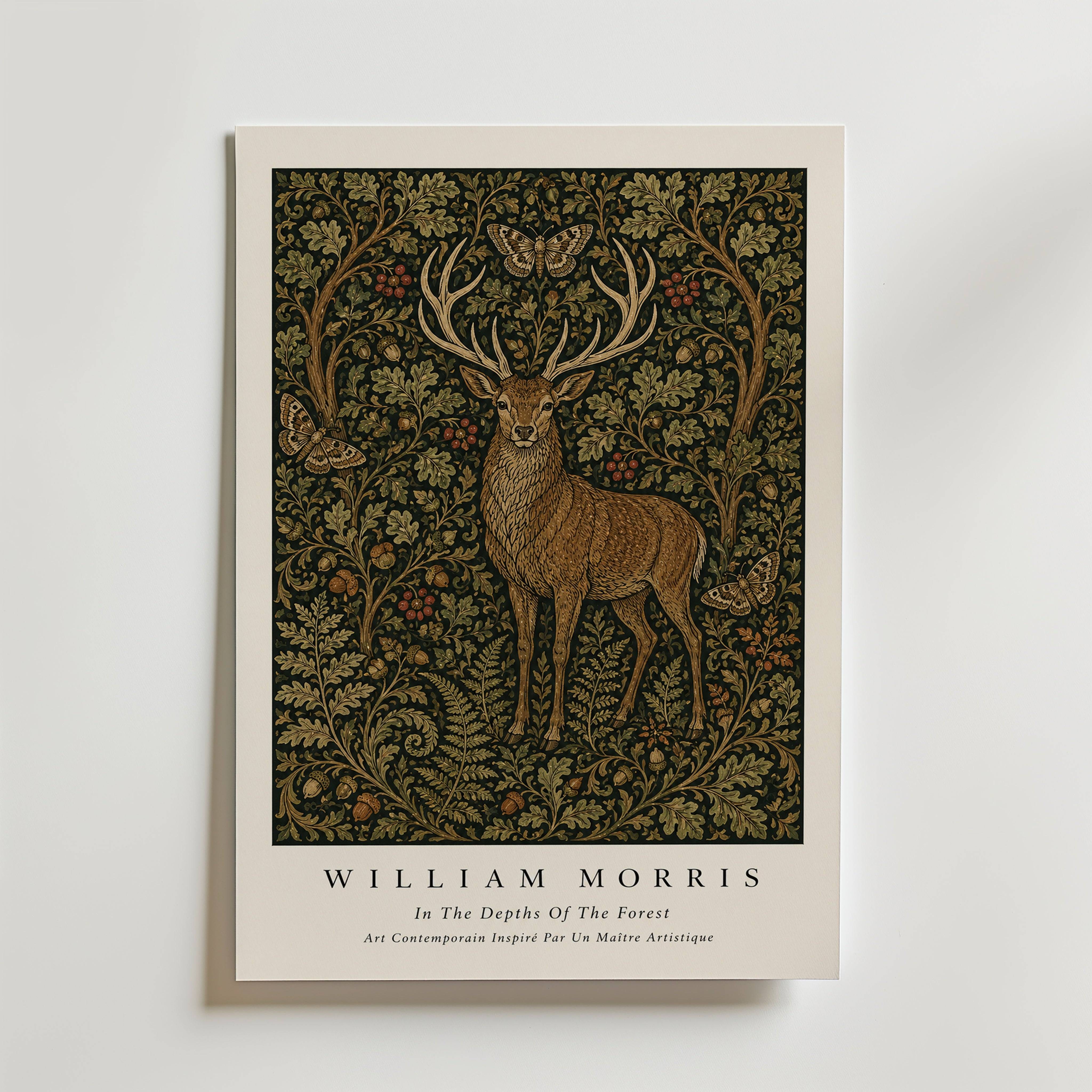 Stag in the Forest William Morris Poster - Premium Canvas 100x140 cm