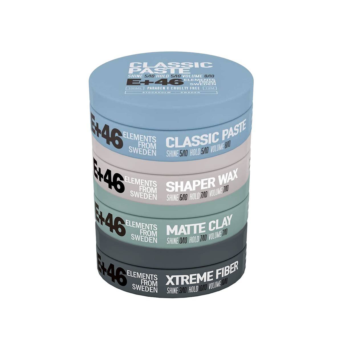 E+46 Styling Master Kit – Fiber, Wax, Paste & Matte Clay (4 × 100ml)