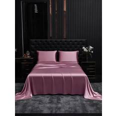 25Momme 4st Siden Sängkläder Set (Dra-På-Lakan & Platta Lakan + 2x Örngott) - Mauve Orkidé / 1.4m Säng