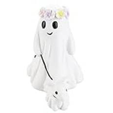 Sunicon Estatua de Perro Caminante Fantasma, 15 cm, Resina Linda y espeluznante con Corona, Figura de Perro Caminante Fantasma, decoración del hogar de Perro Fantasma, Adorno de