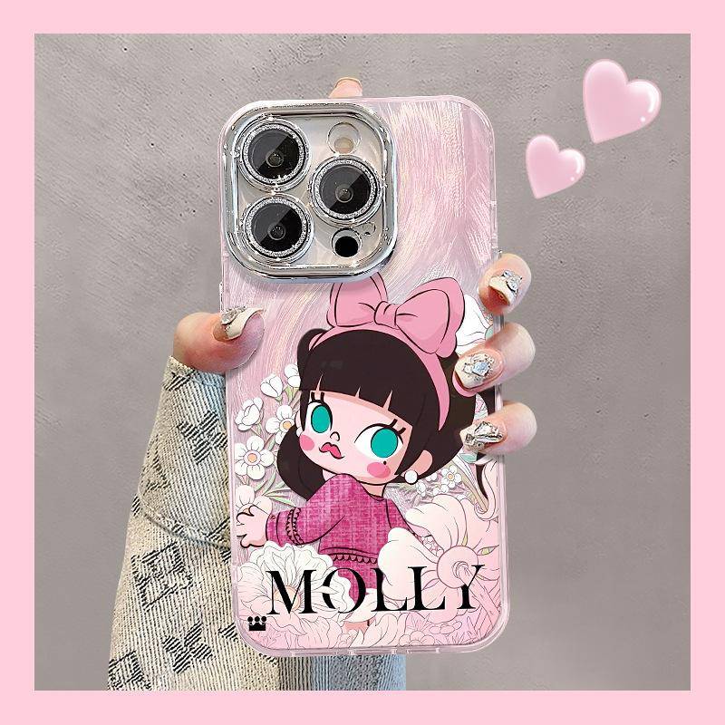 Söt tecknad flicka Lämplig för Apple 16promax Mobiltelefonfodral Opporeno13 Fjäderyarn 15 Ställ Armband 14 Redmi K40/K40 Pro