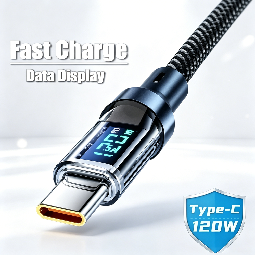 120W Dual USB C Digital Display Cable PD Fast Charging USB Type C to Type-C Cable For iPhone 15 Pro Max Plus Xiaomi Macbook iPad
