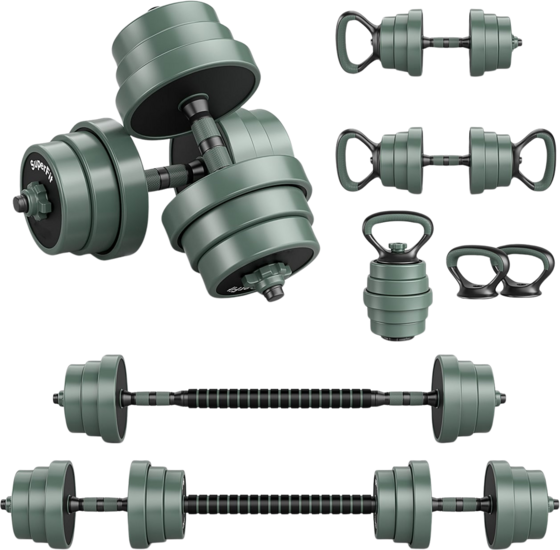 Northix Adjustable 4-in-1 Dumbbell Set, 20kg With Kettlebell Barbell Träningsutrustning Green - One Size