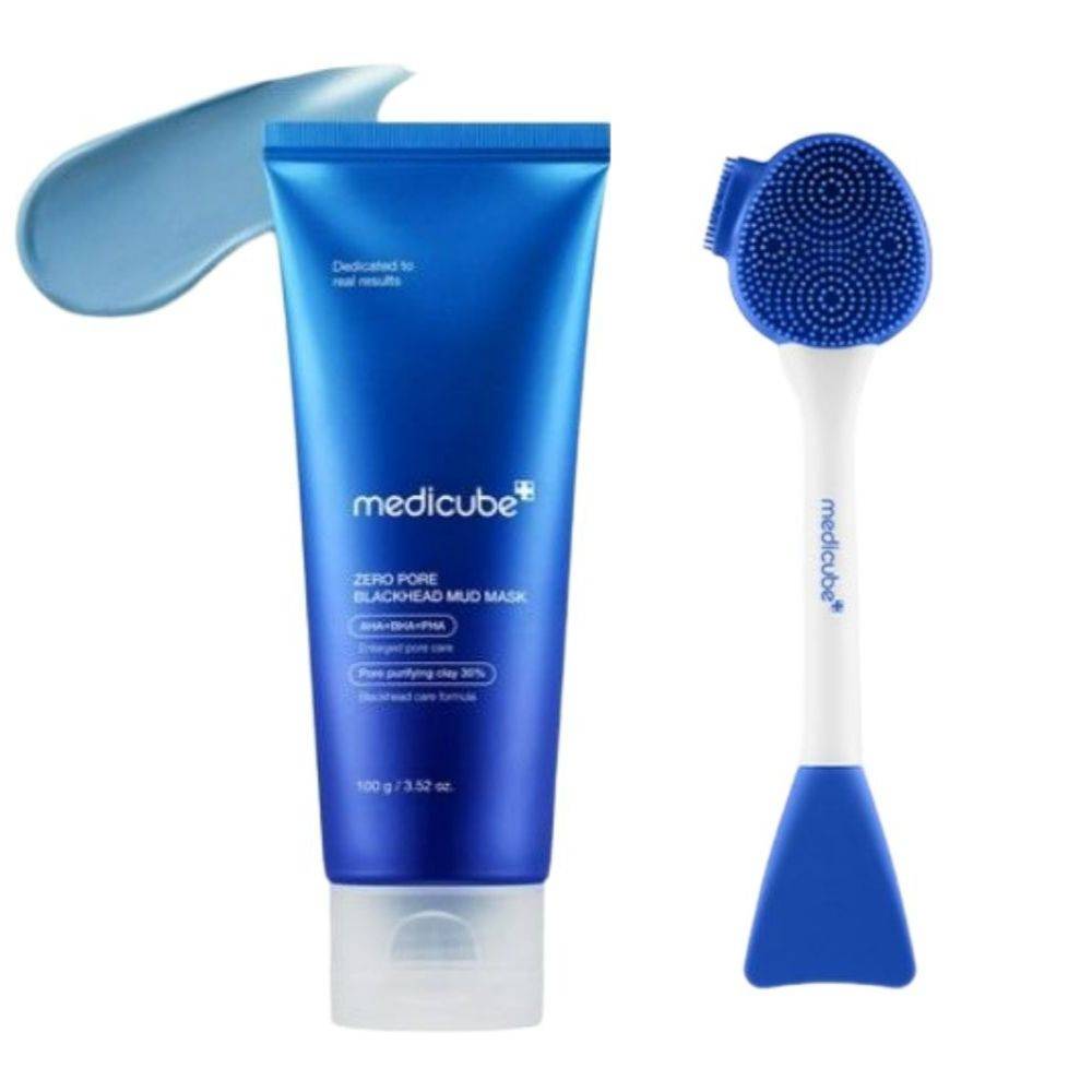 medicube Zero Pore Blackhead Mud Pack + Multi Blackhead Pore Brush Set blue