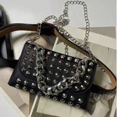 Y2K Fashion Punk Style Rivet Retro Sexy Belt Waist Bag Phone Pouch, Versatile Personalized Niche Black Metal Motorcycle Bag Crossbody Shoulder Bag, Su - Black
