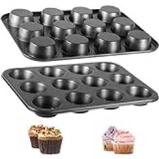 PIQIUQIU 2 stycken stora muffinsformar nonstick muffinsformar bakformar för cupcakes brownies tårta pudding (35,3 x 26,2 x 3 cm)