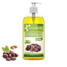 Jojobaolja kallpressat guld 500 ml – 100 % ren – MyThaiMassage Premium – naturlig och vegansk – värdefull olja för hud, hår och naglar – hudvård massageolja kosmetika skäggvård skäggolja