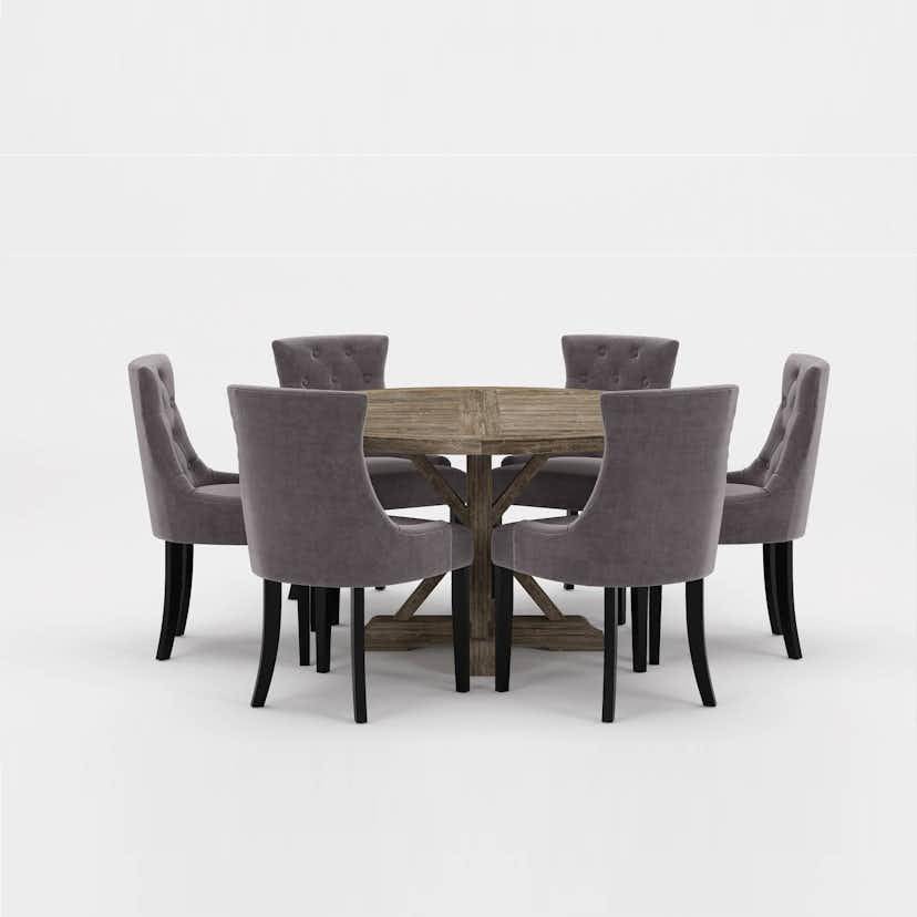 Matgrupp Bloomington Lyon Runt Matbord 150 cm med 6 Viktoria Matstol