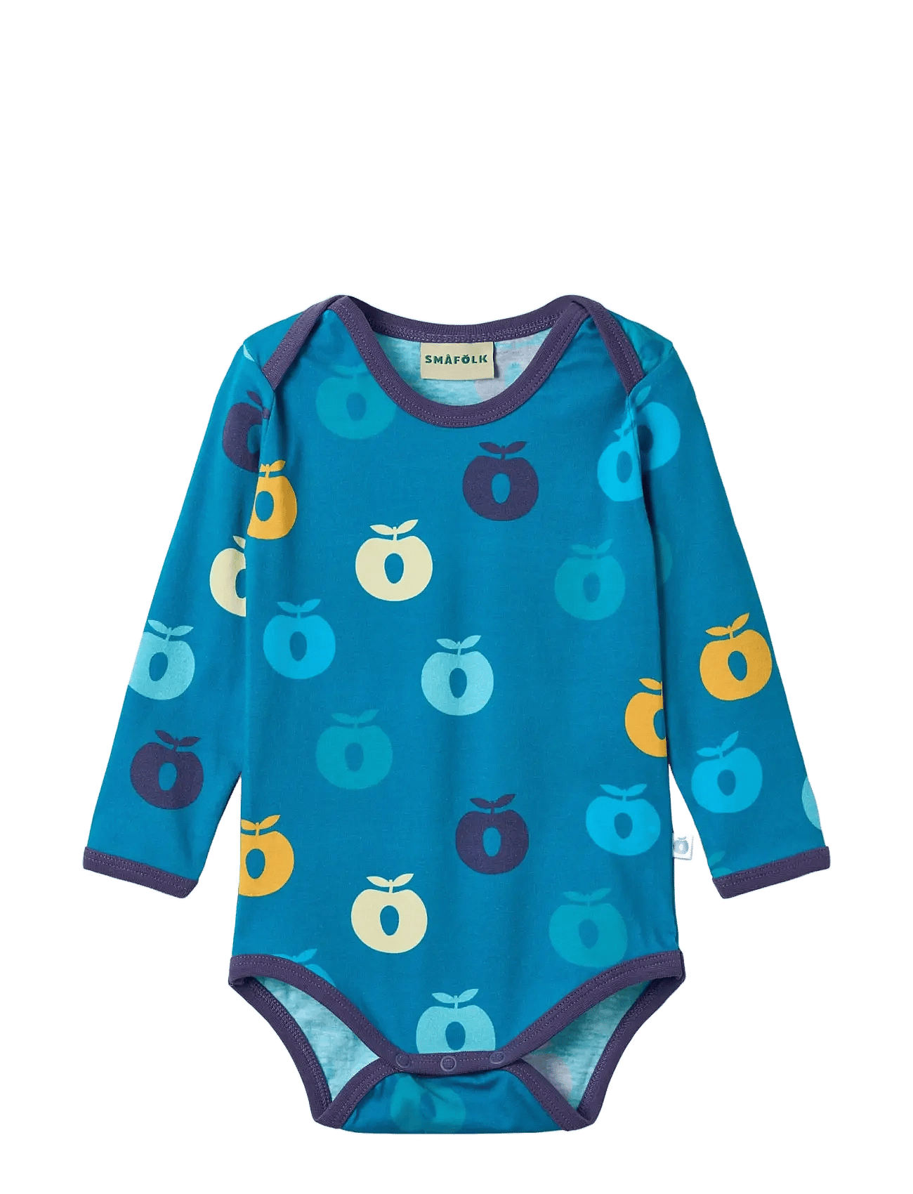 SMÅFOLK Ulm Long-Sleeved Baby Body With Apples | Blue | 92
