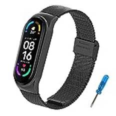 BDIG Kompatibel med Xiaomi Mi Band 5 armband MiBand 6, metall MiBand 4/3 ersättningsarmband vattentätt rostfritt stål ersättning armband tillbehör klockarmband för Xiaomi Mi Smart Band 6/5, svart