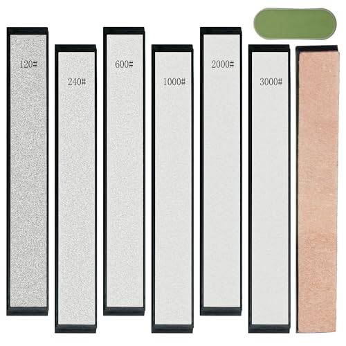 CWOVRS Diamantslipstenar, 6 st diamantslipstenar, knivslipningssats, bas – 120#, 240#, 600#, 1000#, 2000#, 3000#, 1 Klister, 1 Läderrem för Fix vinklade knivslipar