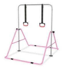 Horisontell stång, gymnastikstång, gymnastikutrustning för inomhusbruk, gymnastikstång för hemmabruk, justerbar höjd med 2 gymnastikringar - Rosa