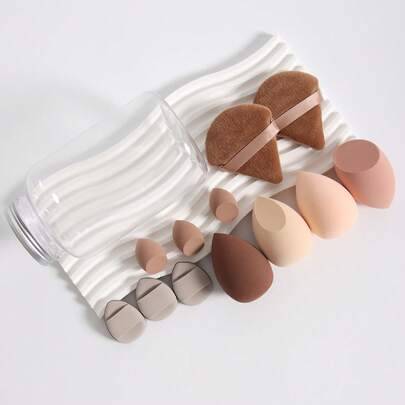 12-delars sminksvampset med förvaringsrör, multifunktionella skönhetsverktyg för makeup, lämpliga för att blanda BB-kräm, foundation, puder, concealer - Multifärgad