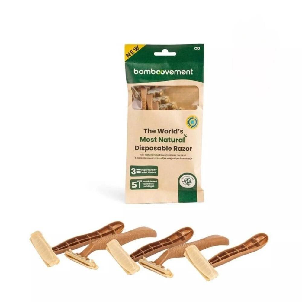Engangsskrabere 5 stk 99% plastikfri genanvendt træ, svensk stål, unisex - Hedenhus - Kulstofneutral, 3-blads, zero waste