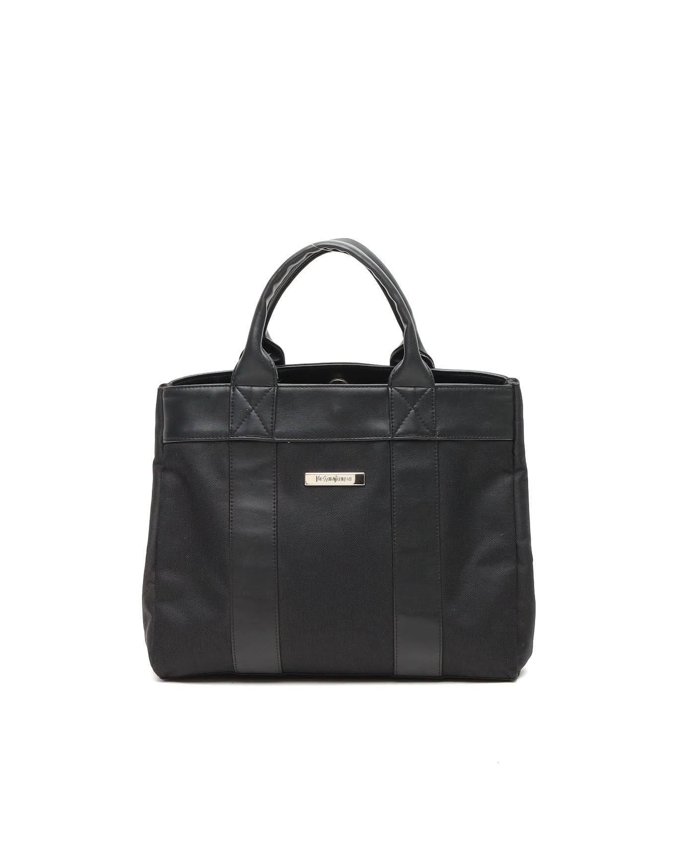 Saint Laurent Logo Plate Tote Bag - Black - One Size