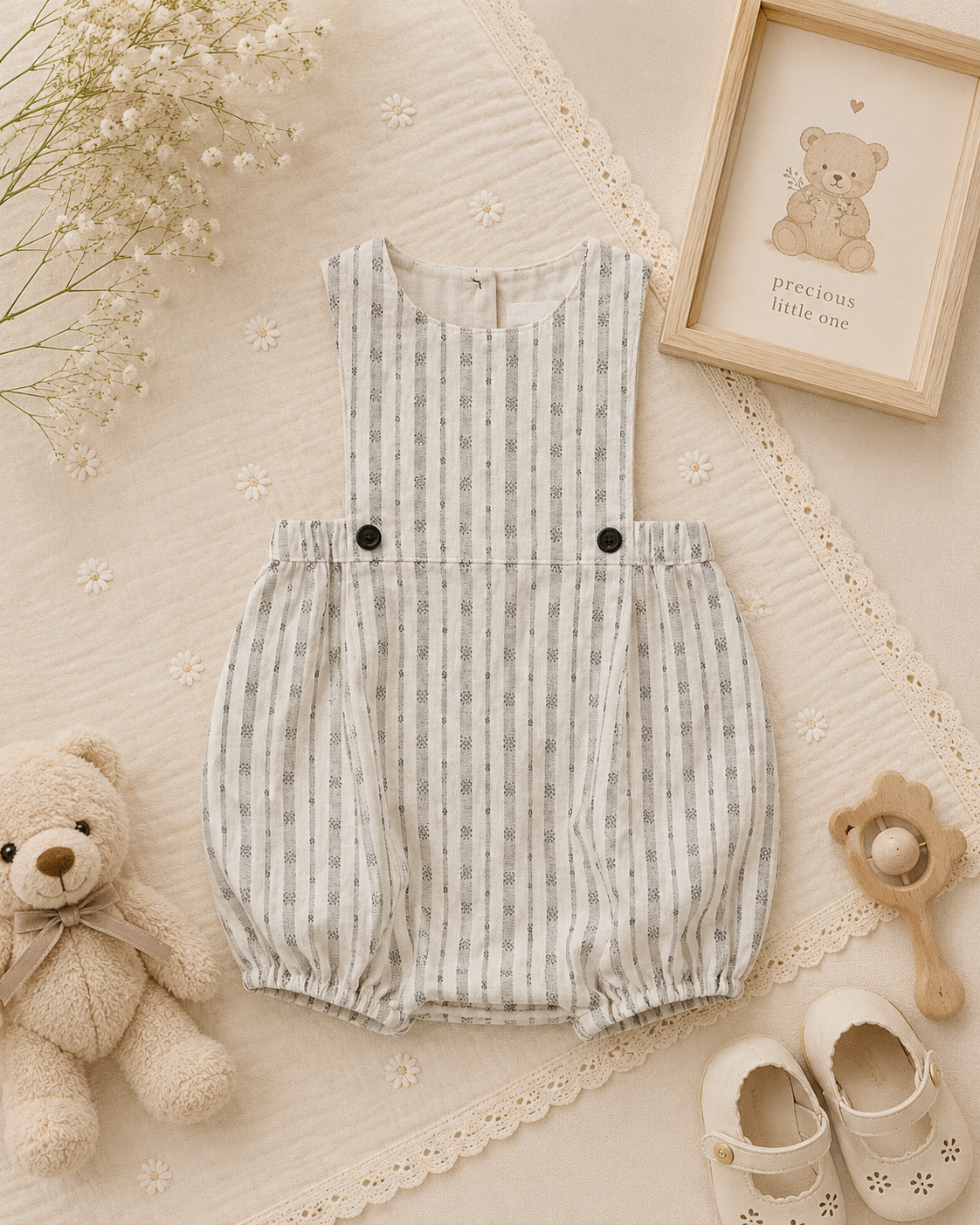Vintage Rompers – Tidlös & mjuk – Babyoverall 80 (3–6 månader) / Liten randig bubbla | Pedagogiska Träleksaker