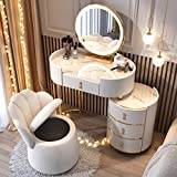 REALN Sminkbordsset med LED-belyst Spegel, Sminkbord med Flyttbart Sängbord och 4-5 Lådor, 3 Färger Justerbar Ljusstyrka, Erbjudande för Heminredning i Sovrummet (Color : White, Size : L-80cm/31.5in)