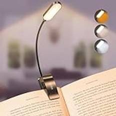 Gritin 16 LED Läslampa, Bokljus 3 Ögonskyddslägen Boklampa (Vit/Bärnstensfärgad/Blandad) - Steglös Avbländning, Uppladdningsbar, Lång Batteritid, 4 Nivås Strömindikator, Flexibel Klämma på Bokljus