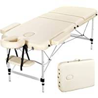 Yaheetech Massagesäng mobil 3 zoner massagebänk massagebett sminkbänk hopfällbar höjdjusterbara aluminiumfötter kan belastas upp till 250 kg bredd beige