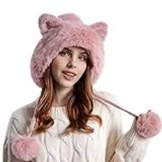 XUEJIANN Head Cap män vinter söta jordgubbshattar ull Cap halsduk två i en vinter varm huva halsduk hatt fältmössa, Rosa-c, one size