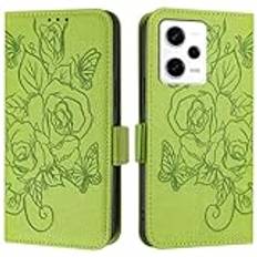 JZ Note 12 Pro 5G Konstläder Flip Cover Plånbok Fall [Rose][Wrist & Shoulder Strap][Card Holder][Kickstand] För Redmi Note 12 Pro 5G / Poco X5 Pro Case - Green