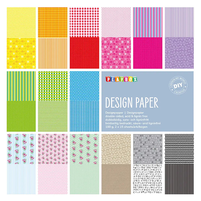 Designpapper Playbox Mönstrat Block 305x305mm 30ark/fp