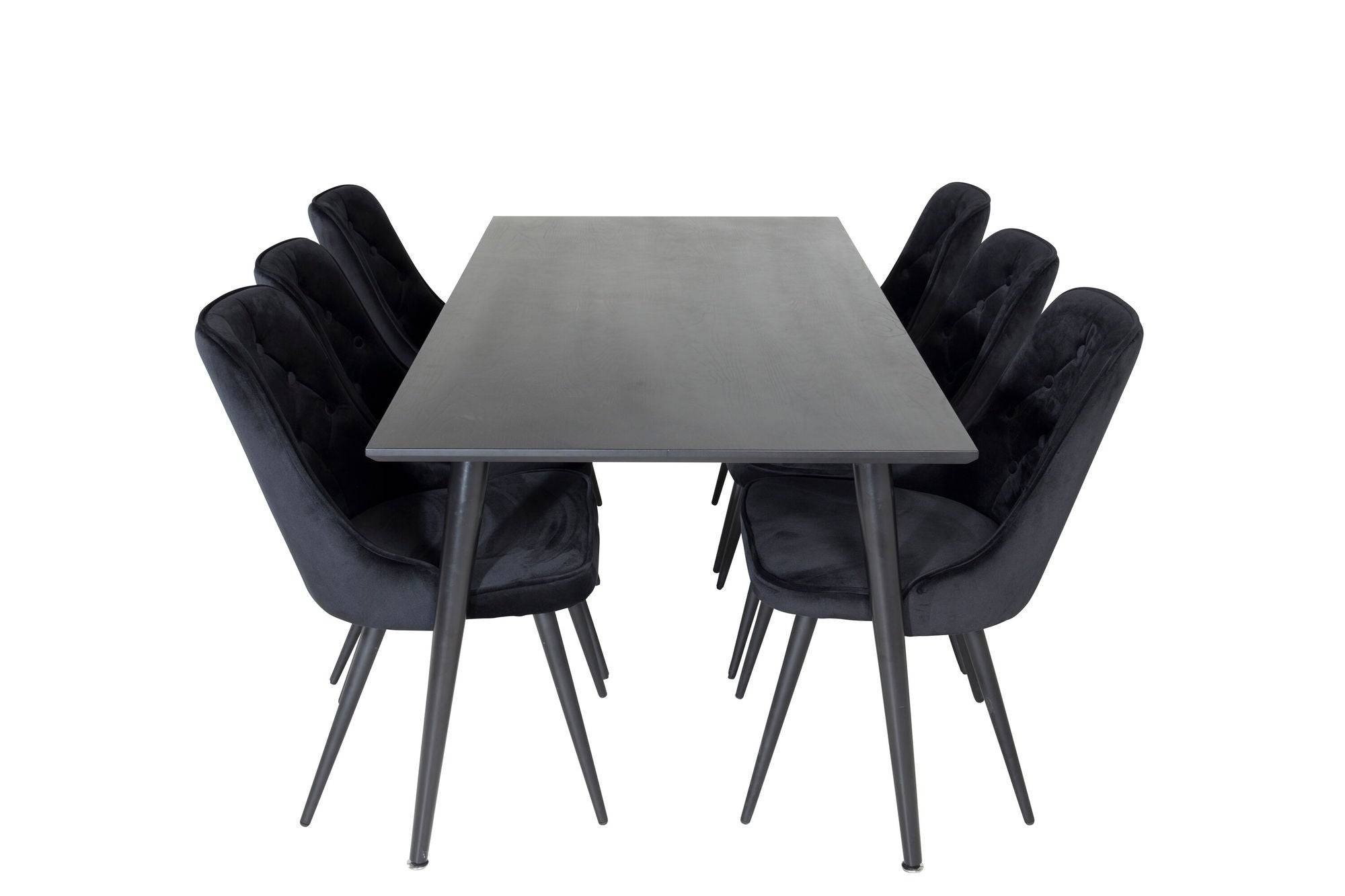 Venture Home Dipp spisebord - 180*90cm - Black Veneer / all black legs +Velvet Deluxe Spisebordsstol - Black / Black_6