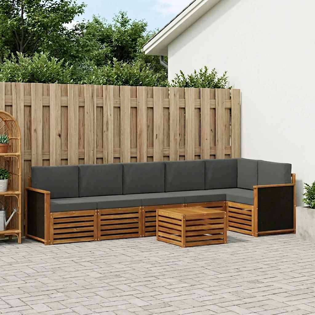 vidaXL Sektionsoffgrupp med kudde 6 pcs Naturlig och Antracit
