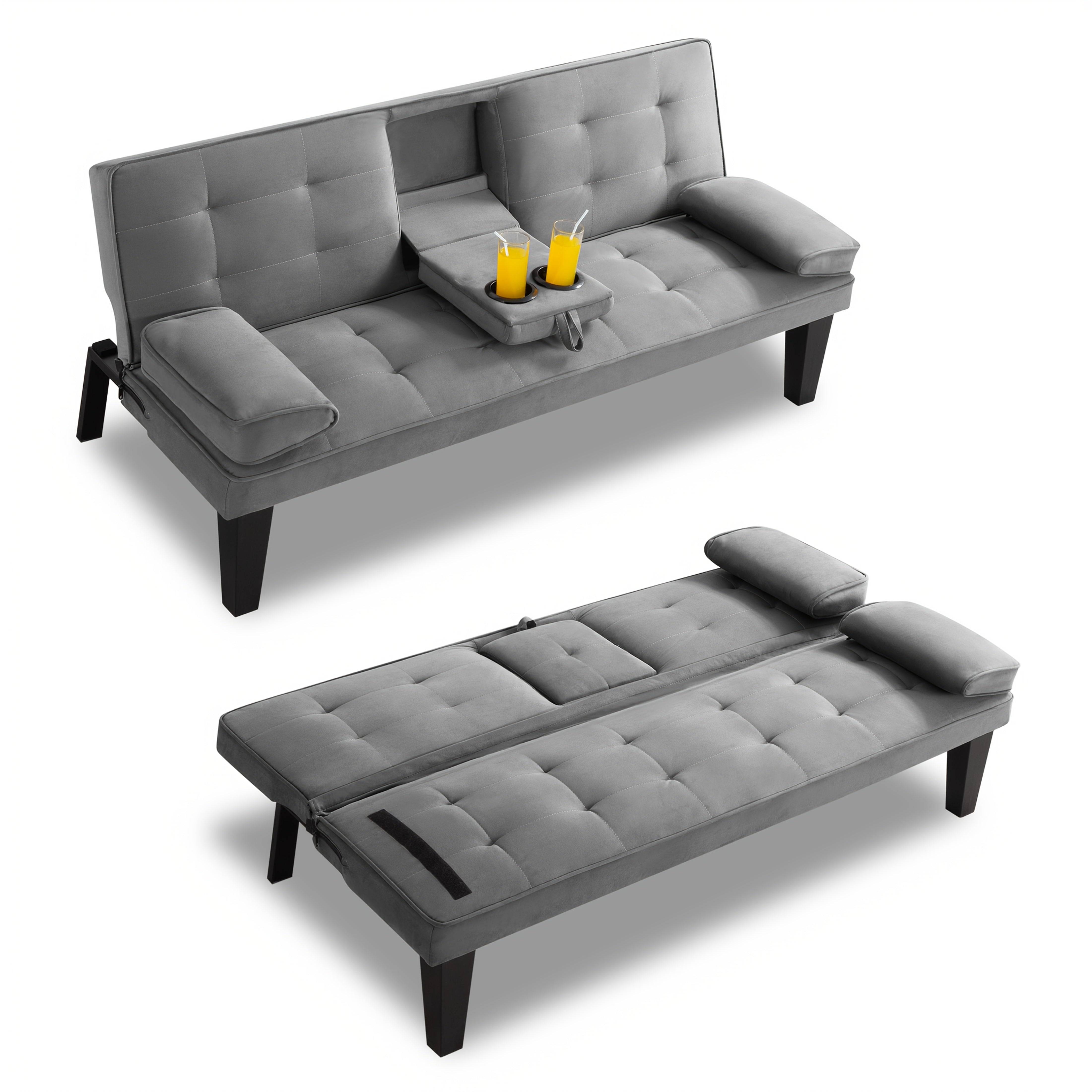 Sofa Bed That Can Be Folded, Featuring an Adjustable Lounge Chair with Removable Armrests - Dark Gray