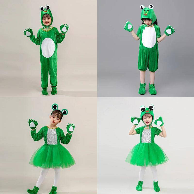 Tecknad Djur Grön Groda Kostymer Klänning Performance Danskläder Halloweenfest Cosplay Kostymer för Vuxna Tonåringar Pojkar Flickor 100cm