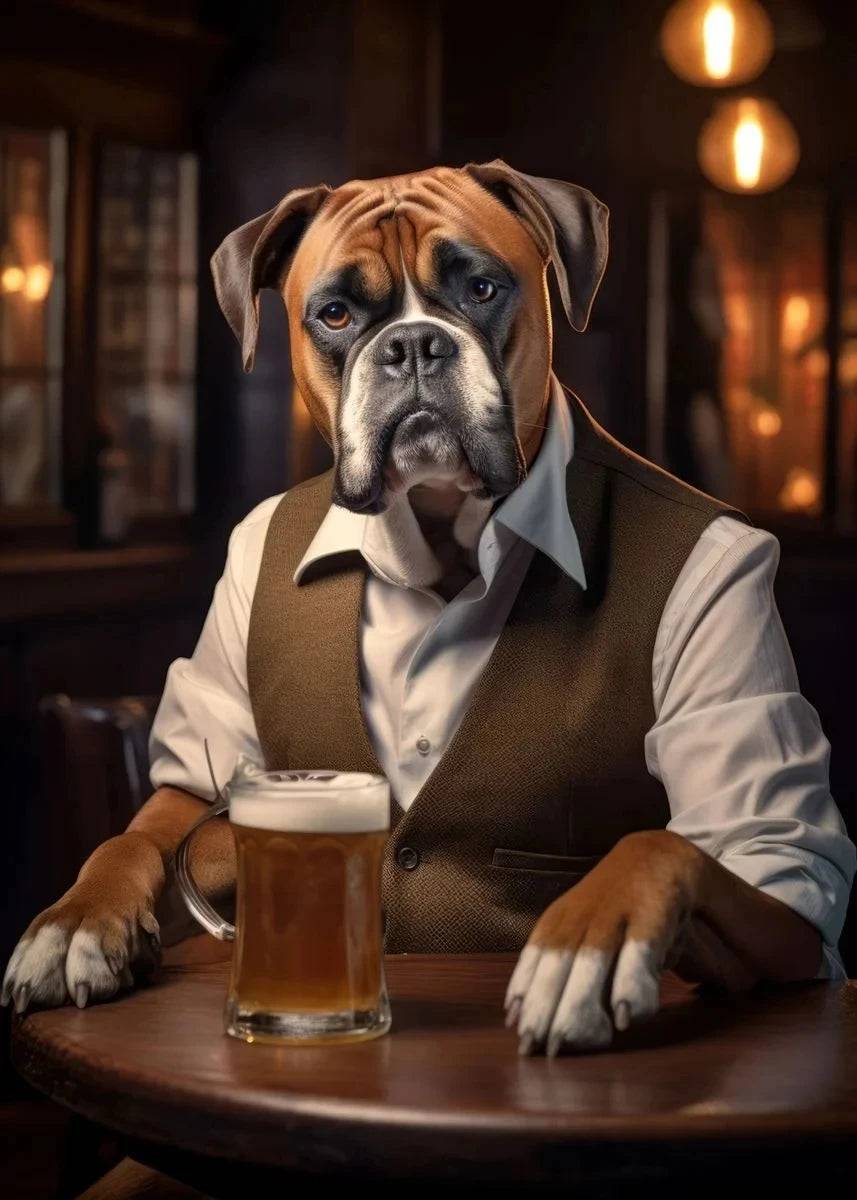Poster med hundar i pubmiljö - Boxer / 50x70cm