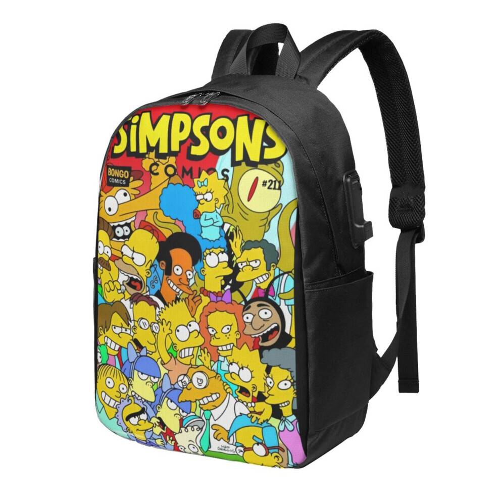 Simpsons Light Flight Laptop Rygsæk 17 tommer, Tyverisikret med USB-opladningshul, Stor College-taske, Sort