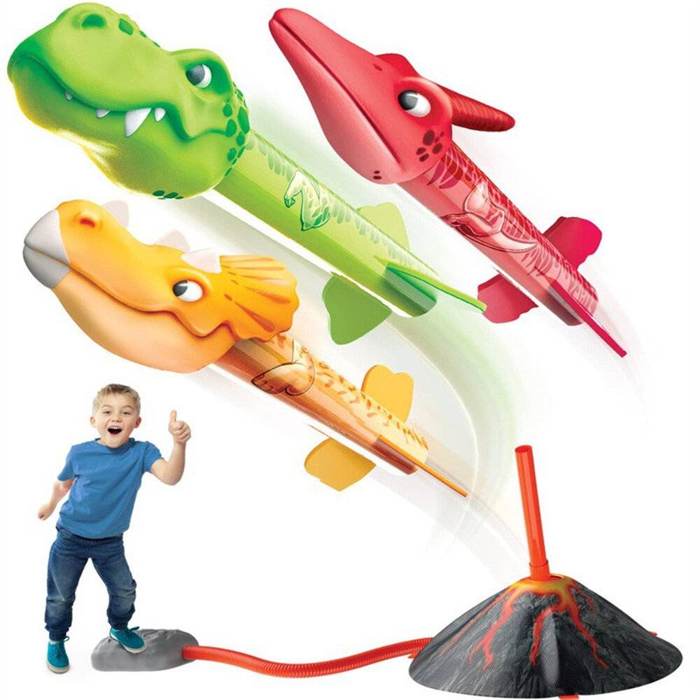 Pedal Flygande Dinosaurie Rocket Launcher för barn Starta upp till 100 fot Utomhush leksaker Familj Rolig Leksak