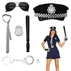 Poliskostym barn och vuxna, 6 st poliskostym kvinnor poliskostym män med handbojor barn polismössa polismärke, polisuniform handbojor kostym halloween kostym barn