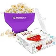 Collapsible Silicone Microwave Hot Air Popcorn Popper Bowl With Lid and Handles (Purple)