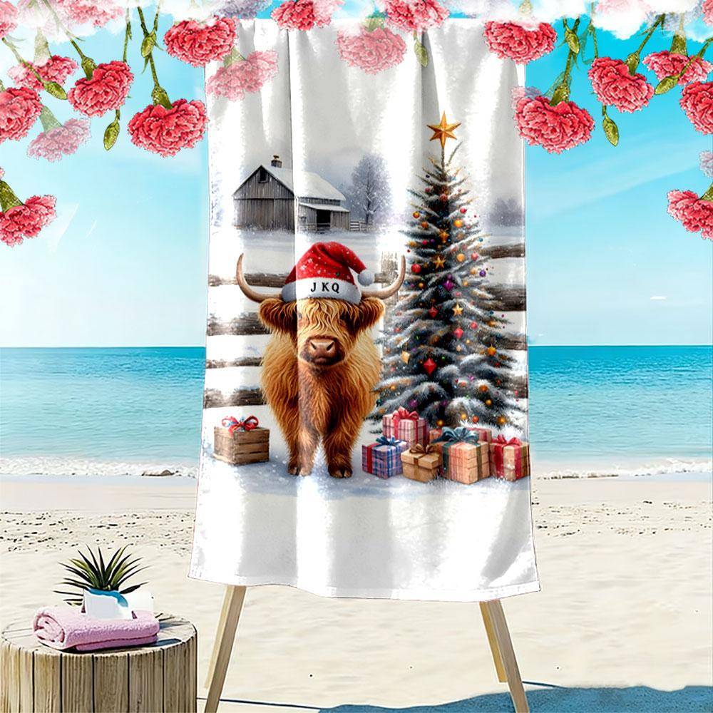 Festive cow winter dream Print beach towel, quick drying, suitable for travel, outdoor sports, jogging, the beach and swimming, gift