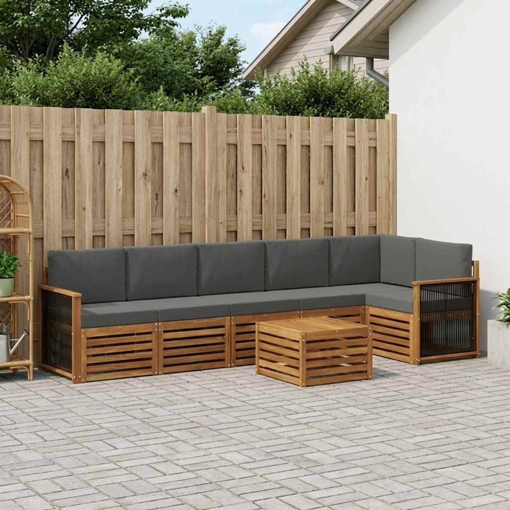 vidaXL Sektionsoffgrupp med kudde 6 pcs Naturlig och Antracit