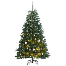 vidaXL kunstigt juletræ 300 LED'er og kuglesæt hængslet 180 cm