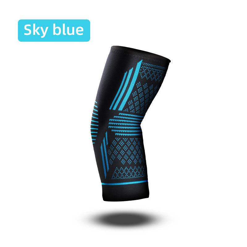 Sports Elbow Guard Four-sided Elastic Compression Knit Breathable Nylon Elbow Pads - Lake Blue / L