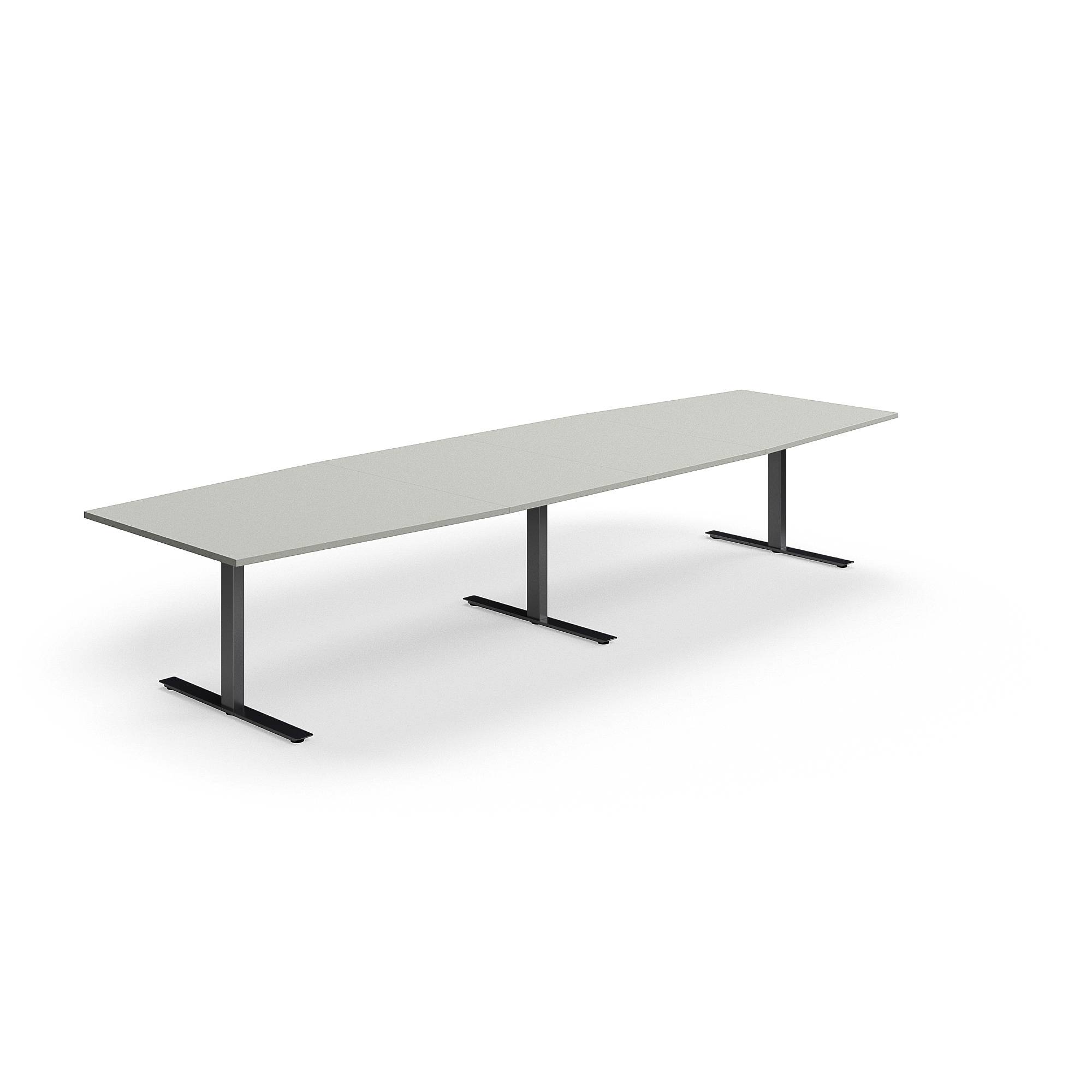 Konferensbord QBUS, T-stativ, 4000x1200 mm, båtformat, svart, ljusgrå